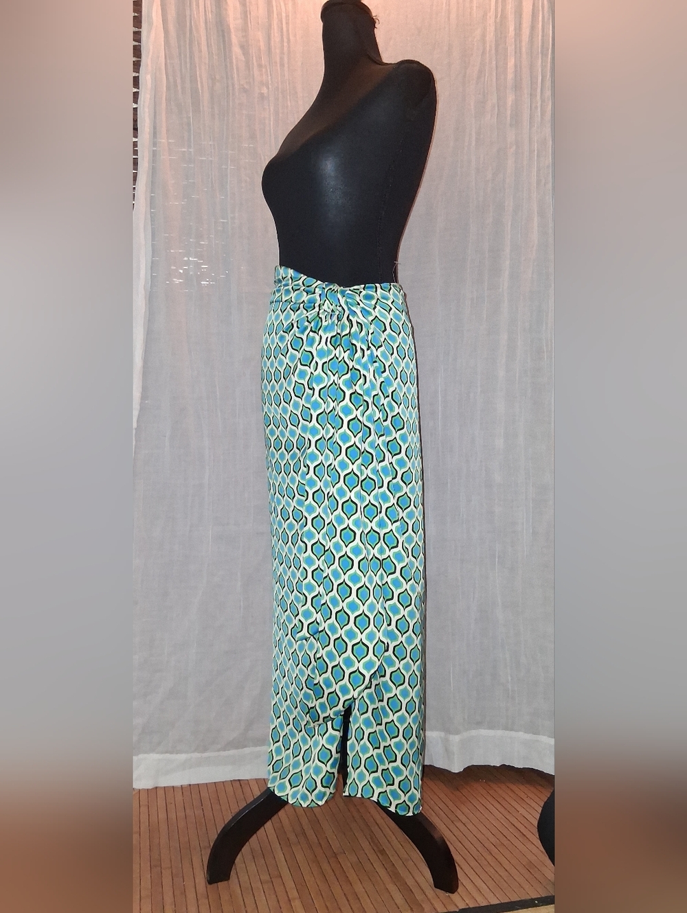 Zara Blue and Green Geometric Wrap Maxi Skirt